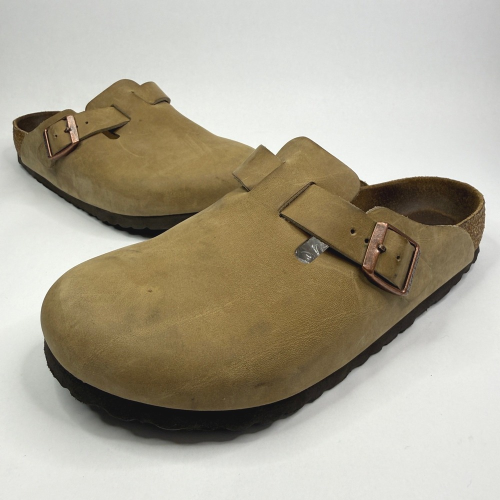 Birkenstock Boston Clogs Womens 38 Tan Leather Buckle Slip On Mule Shoes